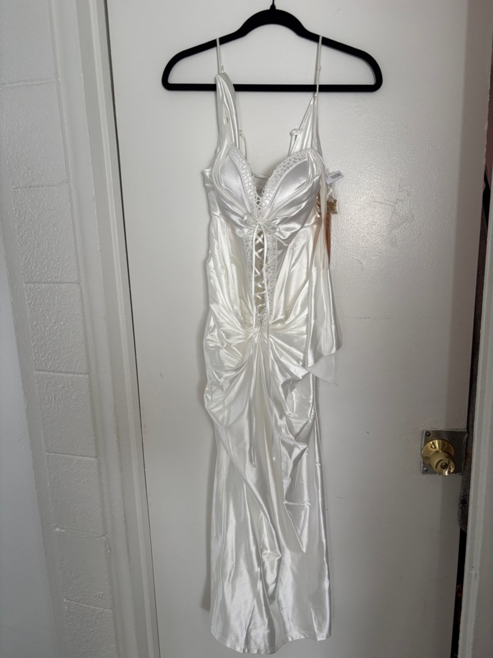 Lacemade Strapless White Satin Lace-Up Evening Dress - Picture 2 of 5